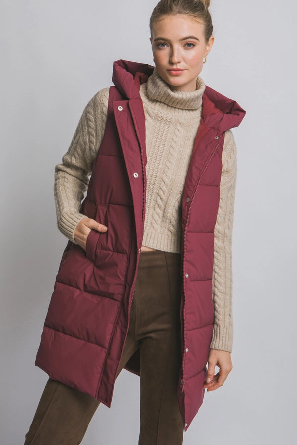 PUFFER VEST- Burgundy