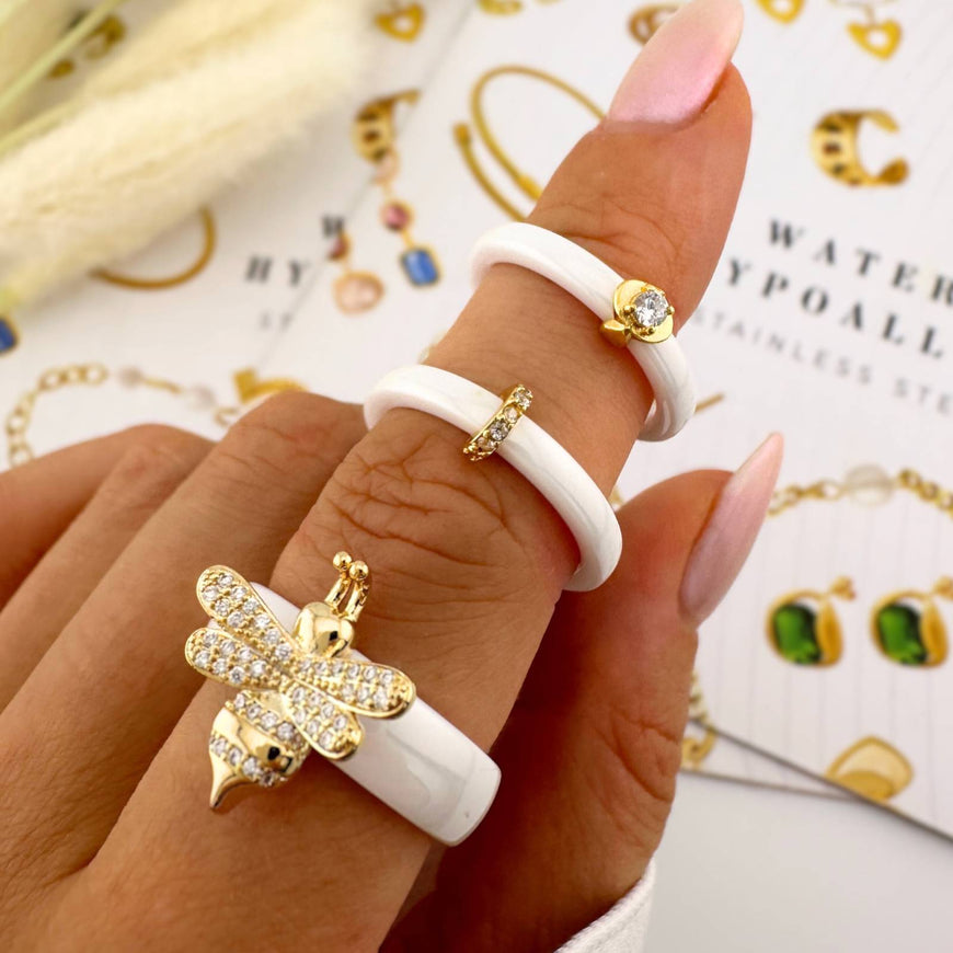 Ceramic with 18K Plated Stone Ring