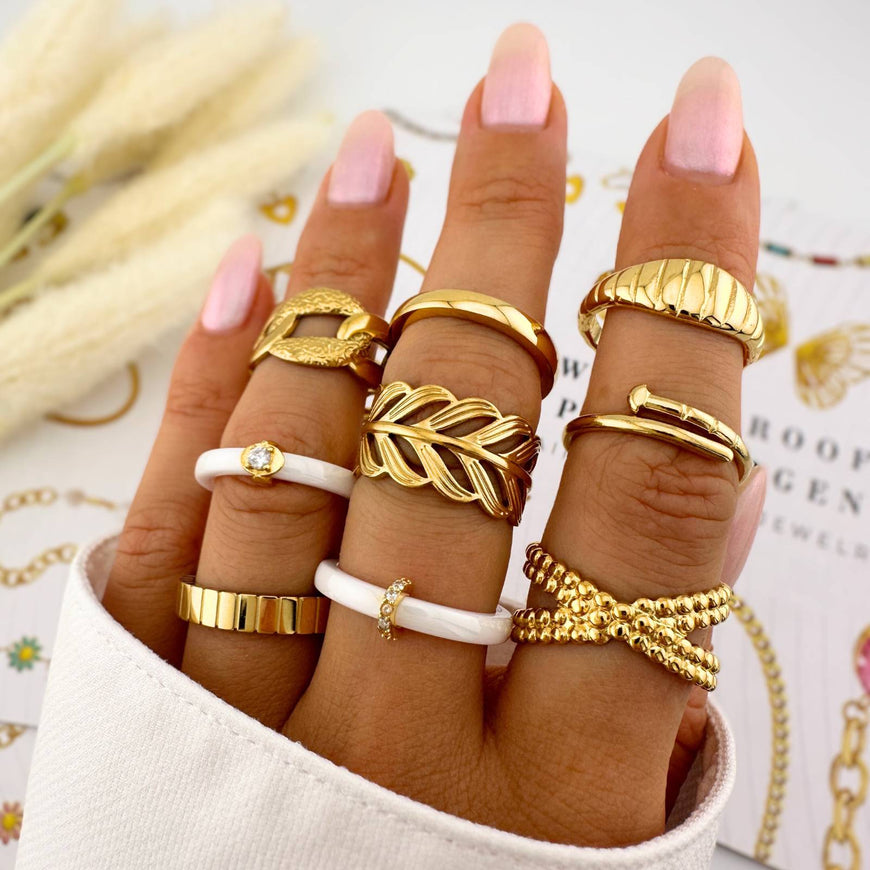 Ceramic with 18K Plated Stone Ring