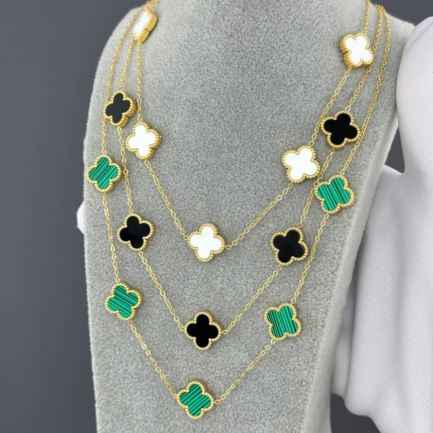 Necklace-White Flowers 18K Plated