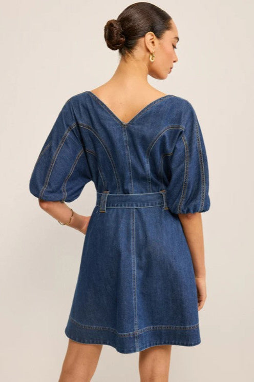 COMMENSE | Pocketed Belted Denim Dress