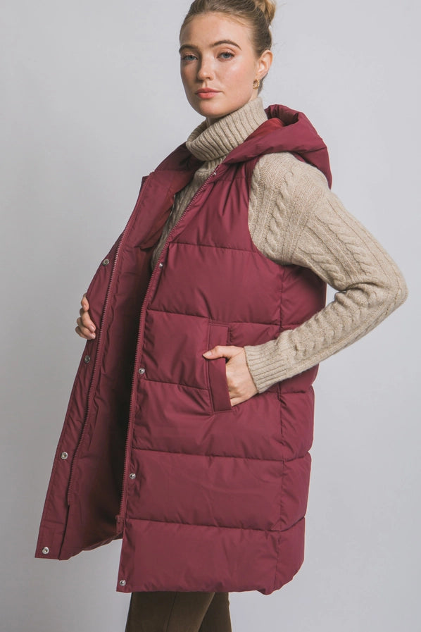 PUFFER VEST- Burgundy