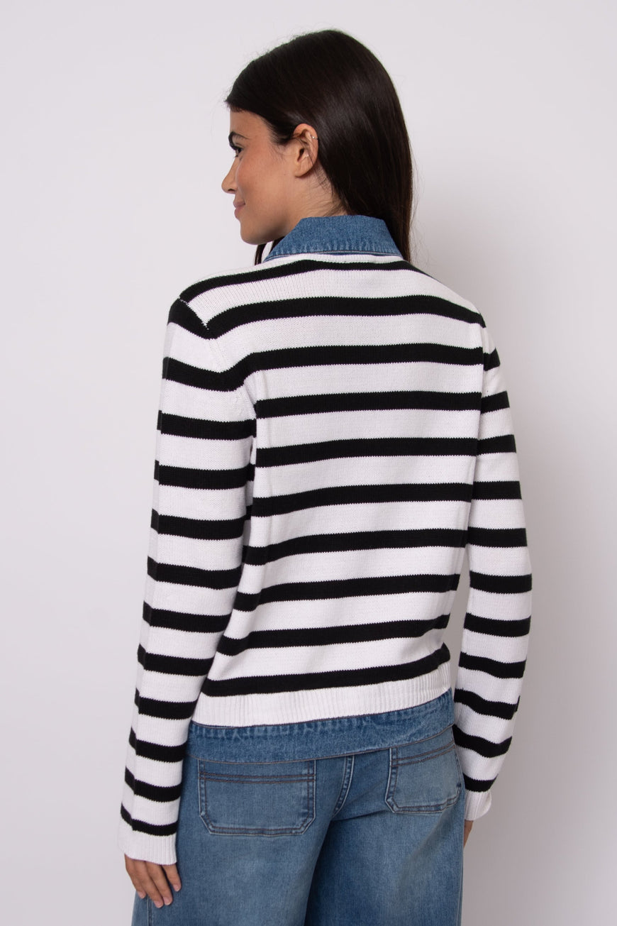 AMORIE-Cardigan with Denim Trim