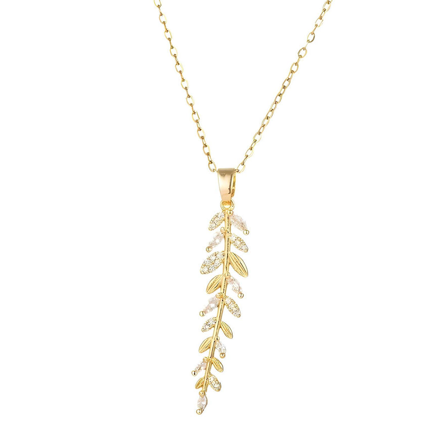 Leaf Pendant Necklace-18K Plated/CZ Stones