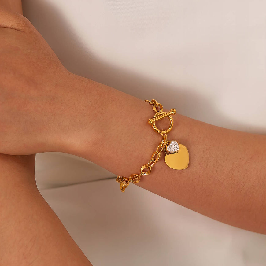 Hearts 18K Gold Plated Bracelet with Toggle