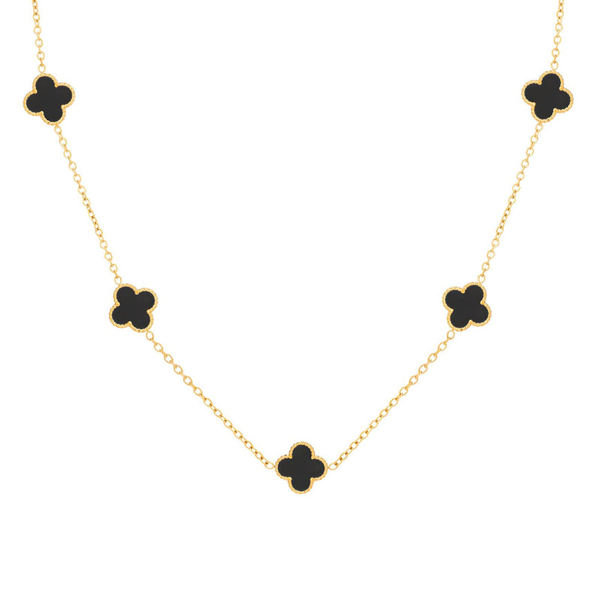 Black Flowers Necklace- 18K Plated