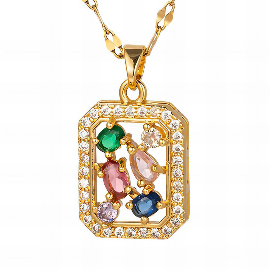 Multi Stone Pendant Necklace-18K Plated