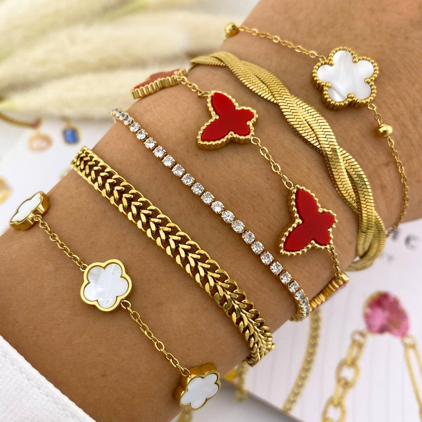 White Flower Bracelet- 18K Plated