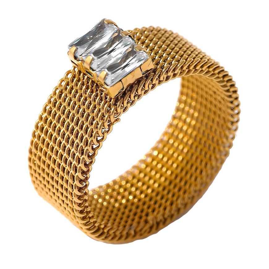 18K Plated Gold Mesh with 3 Stones Ring