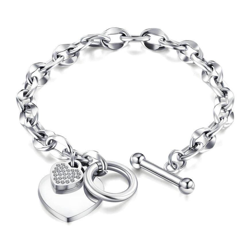 Heart Stainless Steel Bracelet with Toggle