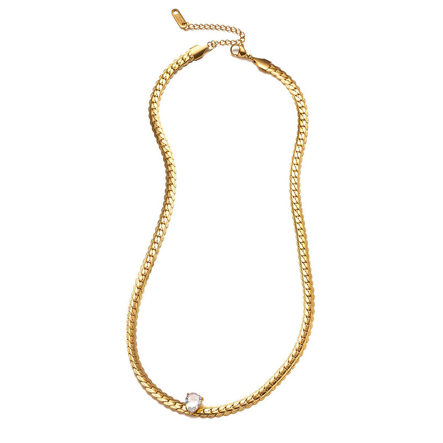 Necklace-Thick 18K Plated Chain with CZ Stone