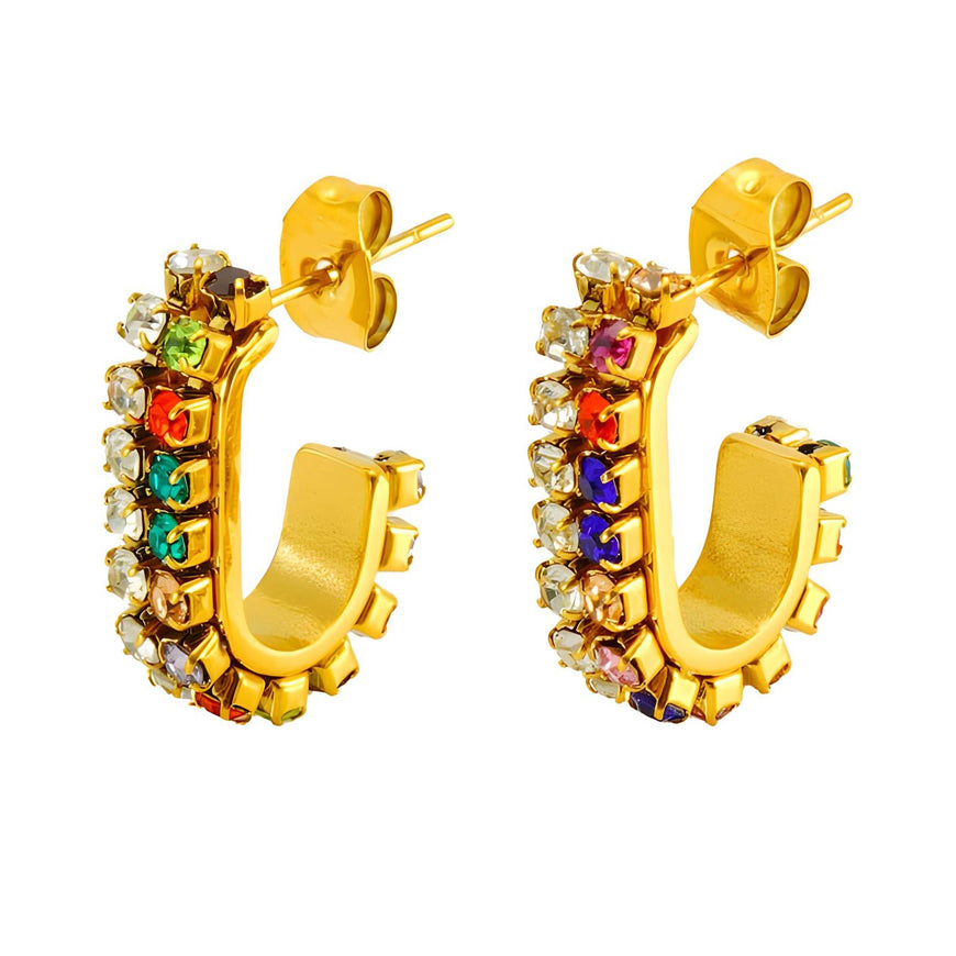 Multi-Colours Stone Earrimgs- 18K Plated