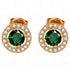Earrings- 18K Plated/Green Stone & CZ Studs