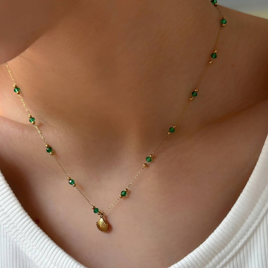 18K Gold Plated/Bead Shell Necklace