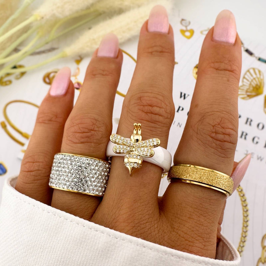 18K Plated & Ceramic Bee Ring