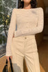COMMENSE-Floral Hollow Knit Crew Neck Long Sleeve Top (M)
