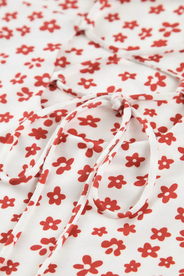 COMMENSE | Strappy Floral Print Crisscross Flowy Long Sundress (L)