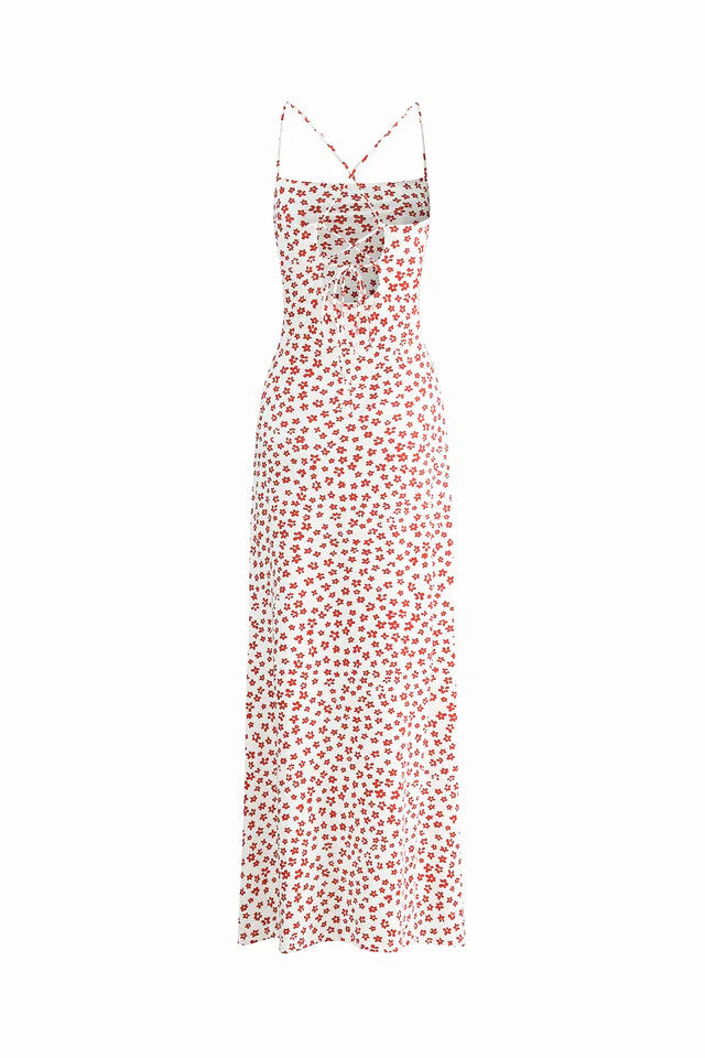 COMMENSE | Strappy Floral Print Crisscross Flowy Long Sundress (L)