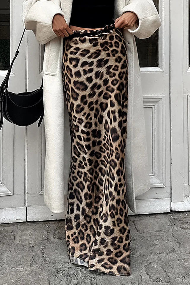 COMMENSE | Leopard Print Slim Maxi Skirt (S)