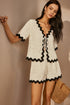 COMMENSE | Contrast Trim V-Neck Shorts Set (M)