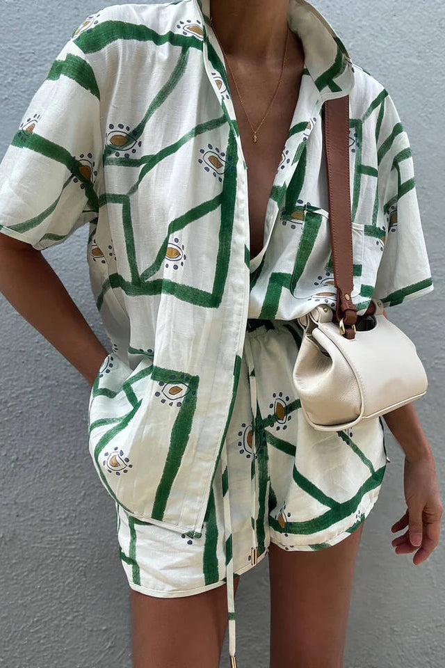COMMENSE | Print Drawstring Shorts Set (S)