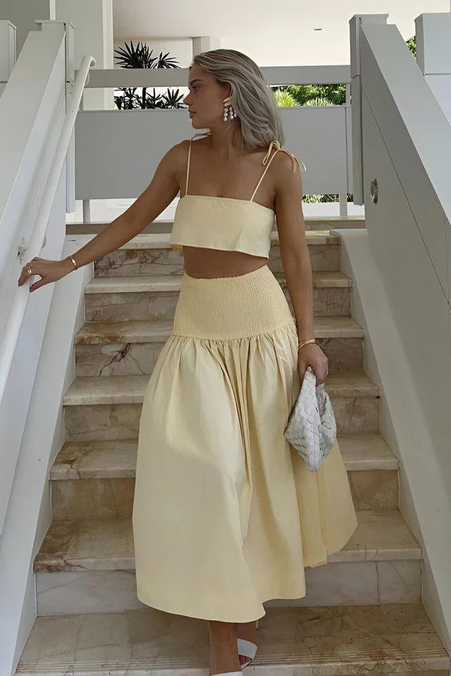 COMMENSE | Shirred Waist Split Thigh Skirt Set (S)