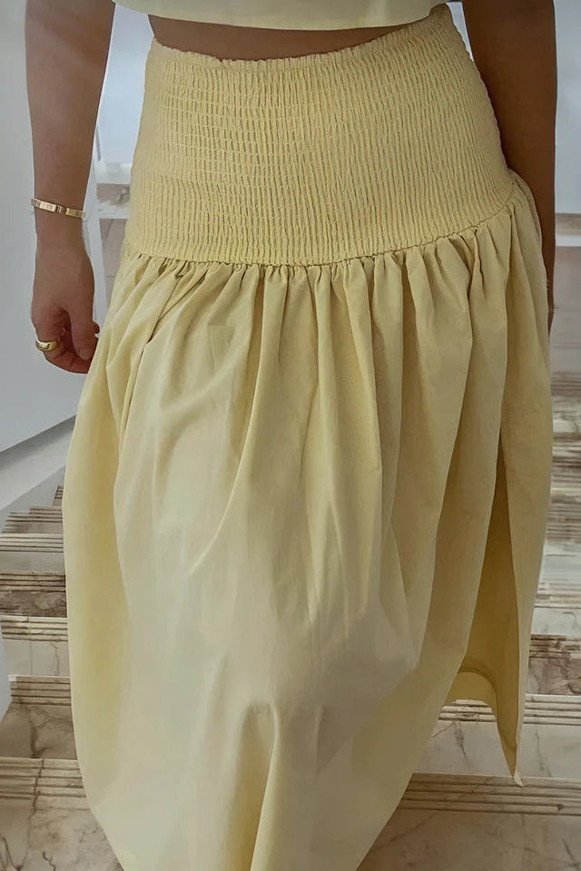 COMMENSE | Shirred Waist Split Thigh Skirt Set (S)