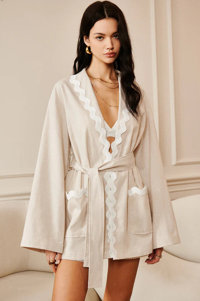 COMMENSE | Wave Trim Draped Shoulder Shirt (XL)
