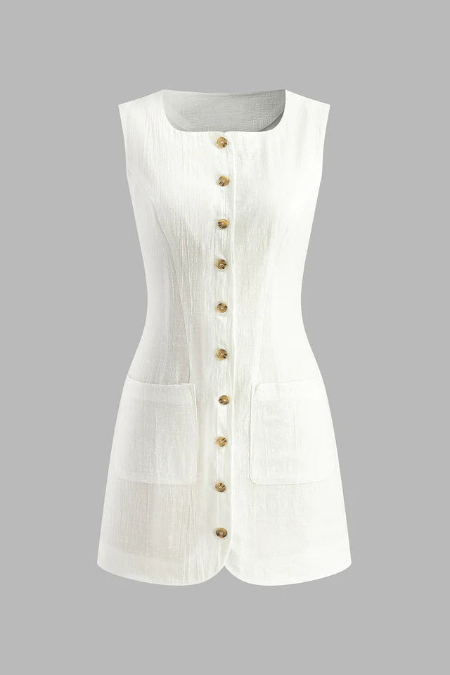 COMMENSE | Cotton Button-Front Short Dress (M)