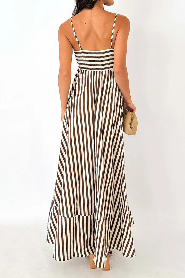 COMMENSE | Striped Pleated Cami Long Dress (S)