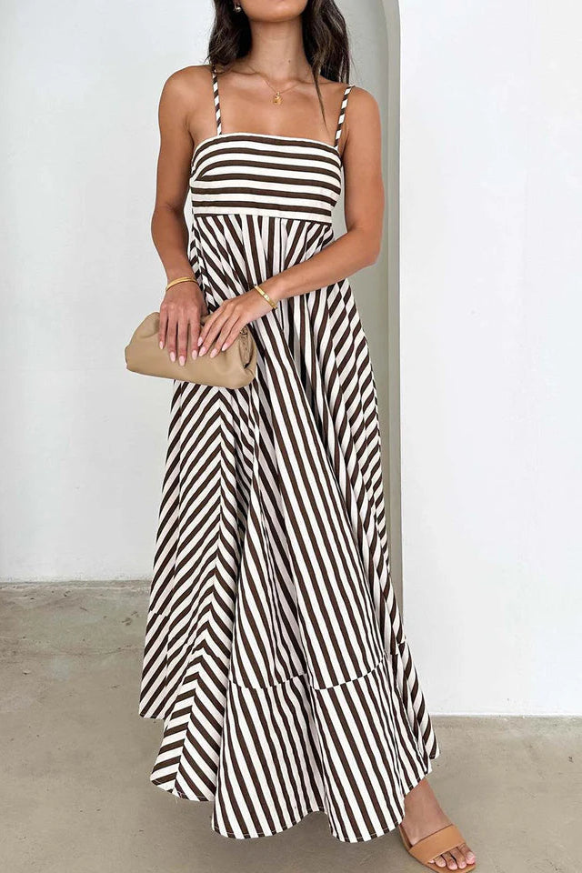COMMENSE | Striped Pleated Cami Long Dress (S)