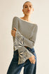 COMMENSE | Striped Ruffle Sleeve Knit Top (L)