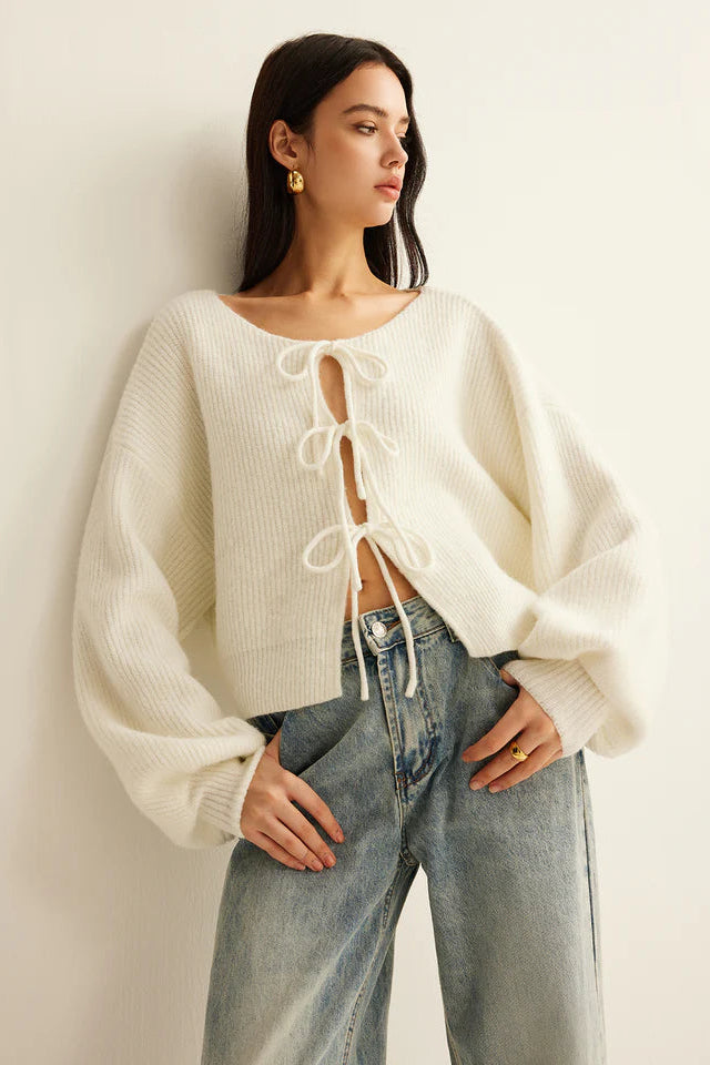 COMMENSE | Wool Blend Tie Front Cardigan (L)