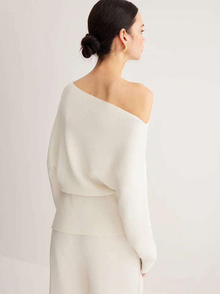 COMMENSE | Wool-Blend Asymmetrical Neck Knit Top (XS)