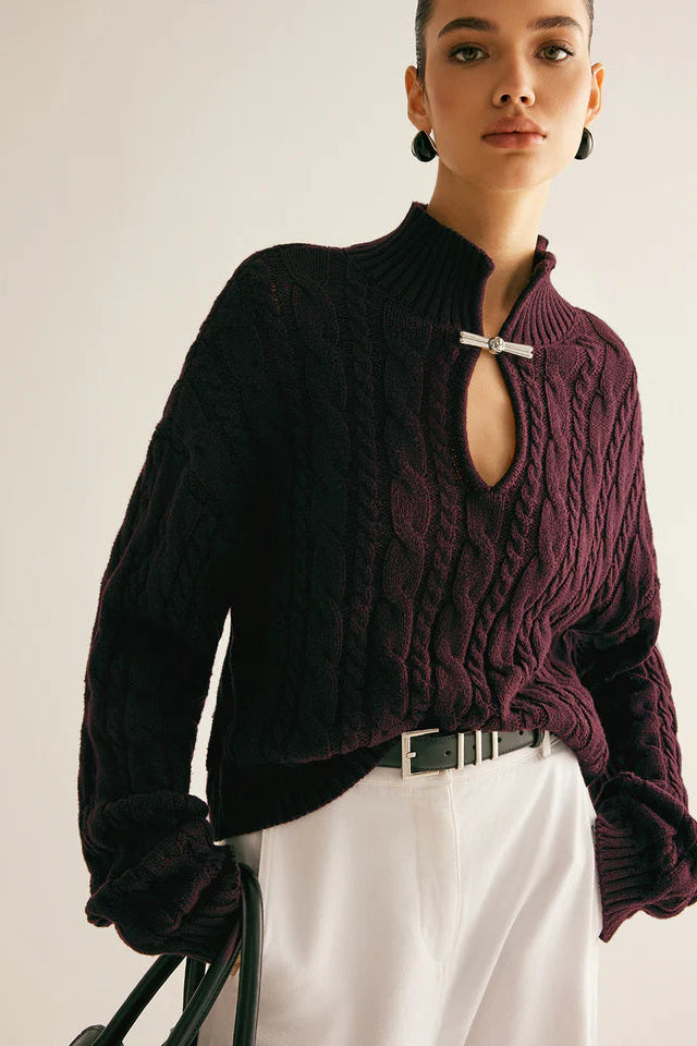 COMMENSE | Cotton Keyhole Neckline Knit Top (XL)