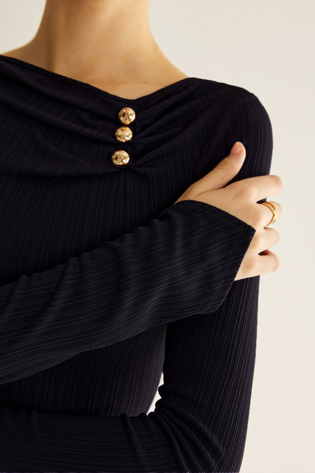 COMMENSE - Metal Detail Pleated Blouse (L)