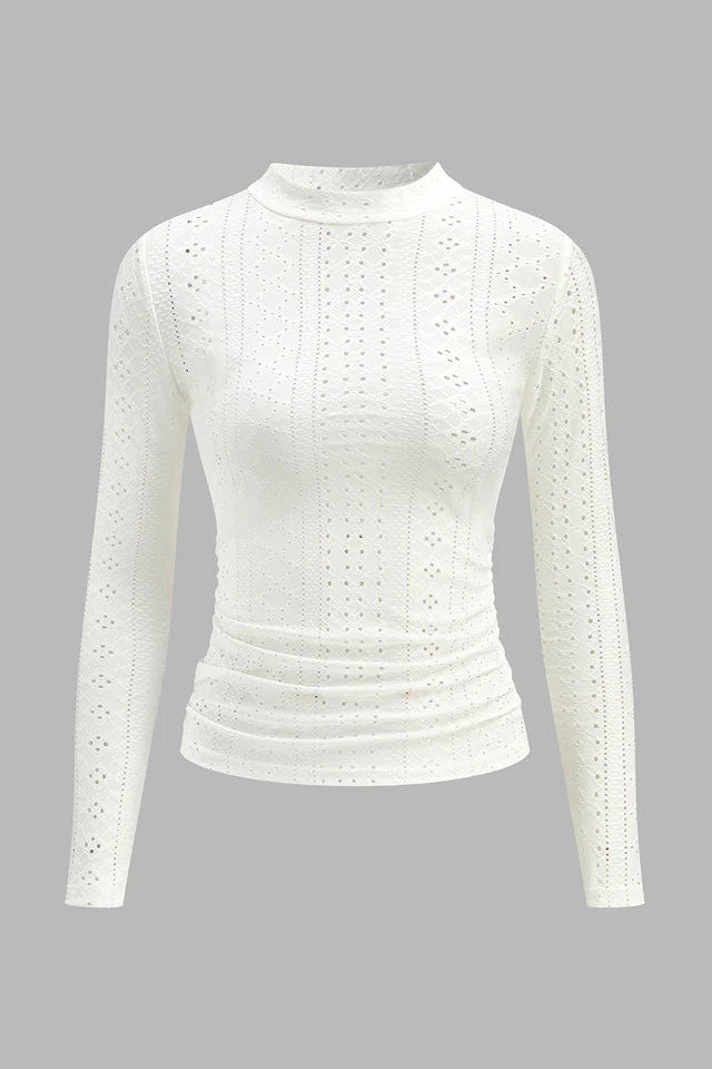 COMMENSE | Semi-Sheer Stand Collar Side-Pleated Skinny Top (M)