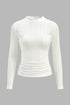 COMMENSE | Semi-Sheer Stand Collar Side-Pleated Skinny Top (M)