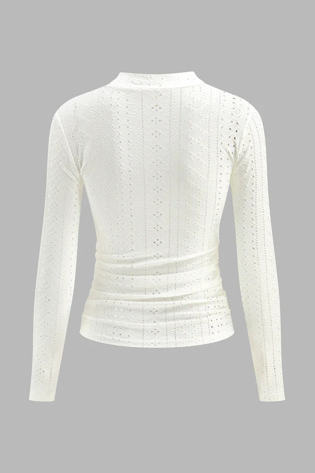 COMMENSE | Semi-Sheer Stand Collar Side-Pleated Skinny Top (M)