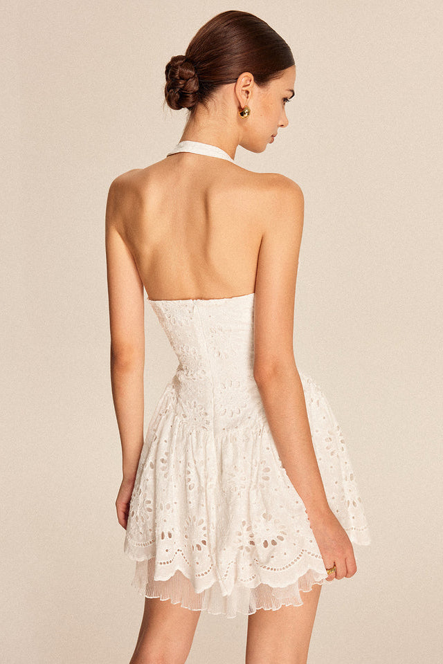COMMENSE | Cotton Embroidered Halter Dress (S)