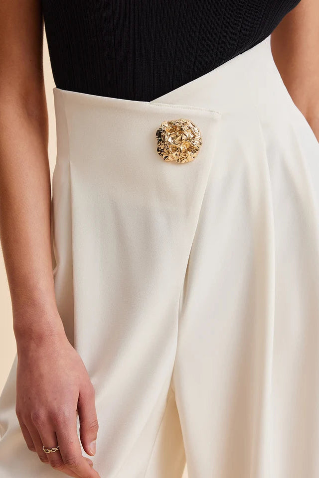 COMMENSE - Embellished High-Waist Wide-Leg Pants (XL)