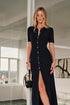 COMMENSE | Metal Button Collar Midi Knit Dress