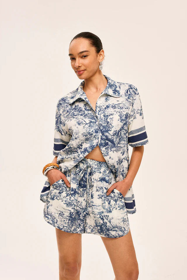 COMMENSE | Printed Contrast Trim Shorts Set (M)