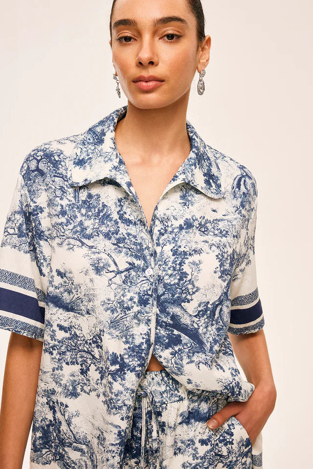 COMMENSE | Printed Contrast Trim Shorts Set (M)