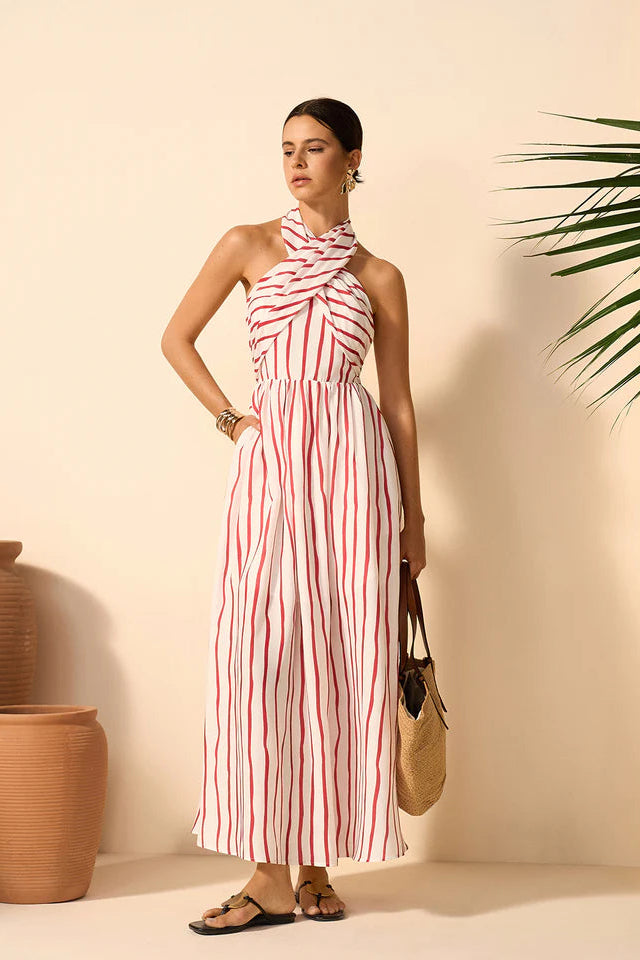 COMMENSE | Striped Twist Halter Dress