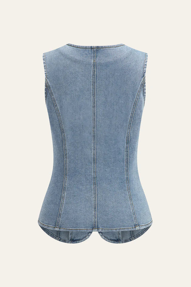 COMMENSE | Sleeveless Button-Up Denim Vest (M)