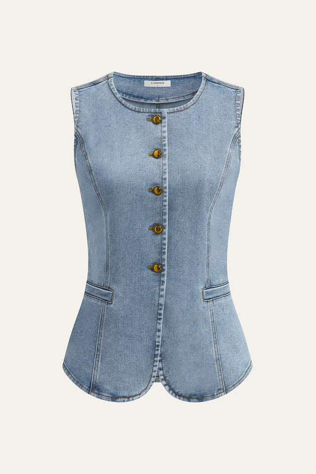 COMMENSE | Sleeveless Button-Up Denim Vest (M)