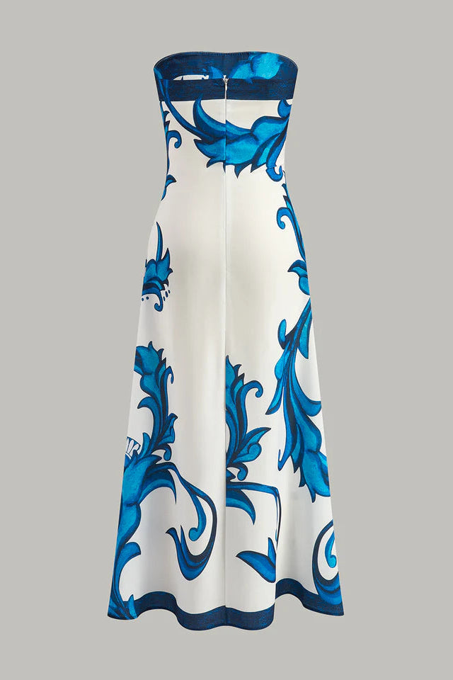 COMMENSE | Strapless Floral Print Maxi Dress (S)