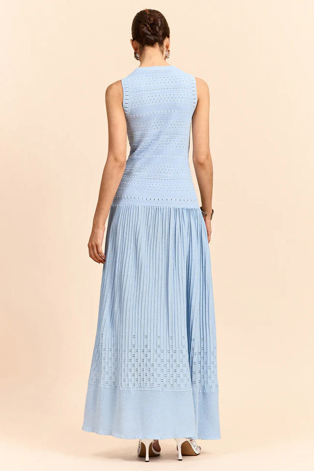 COMMENSE | Sleeveless Knit Eyelet Pleated Maxi Dress (S)