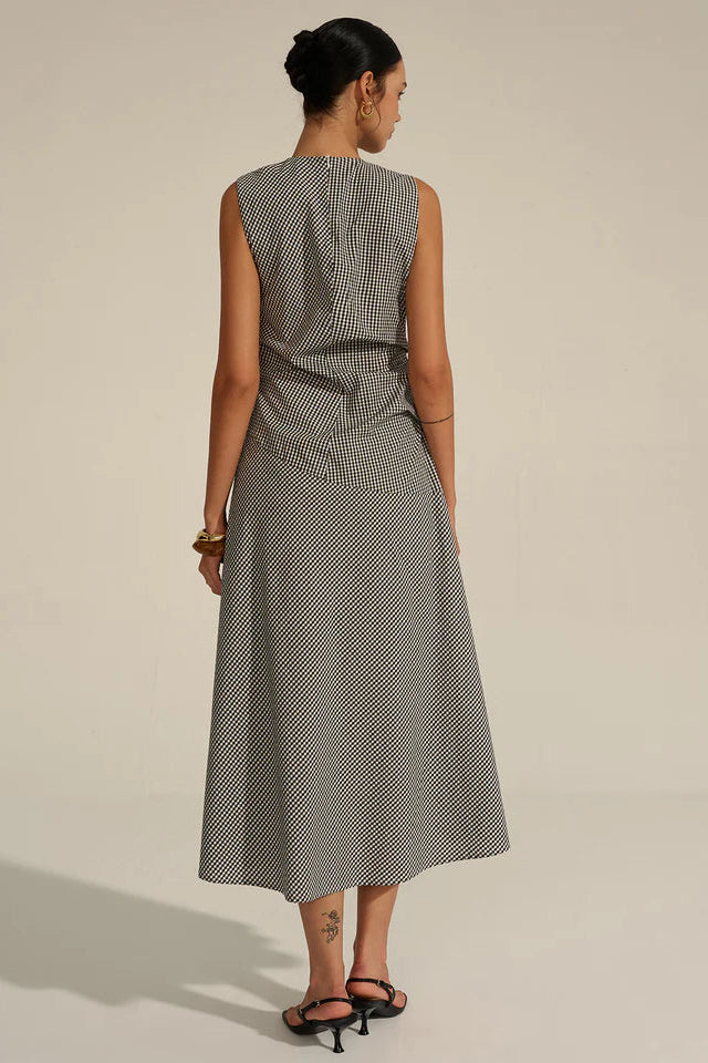 COMMENSE | Gingham Midi Dress (L)